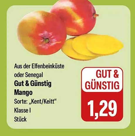 Aus der Elfenbeinküste oder Senegal Gut & Günstig Mango Sorte: „Kent/Keitt“ Klasse I Stück