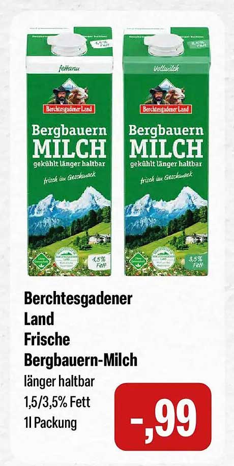 Berchtesgadener Land Frische Bergbauern-Milch länger haltbar 1,5/3,5% Fett 1l Packung