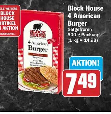 Block House 4 American Burger tiefgefroren 500 g Packung (1 kg = 14.98)