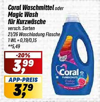 Coral Waschmittel oder Magic Wash für Kurzwäsche