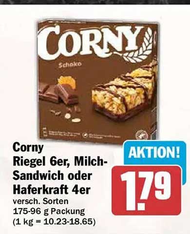 Corny Riegel 6er, Milch-Sandwich oder Haferkraft 4er versch. Sorten