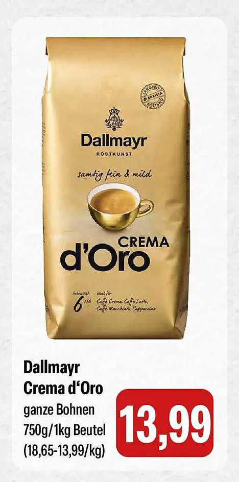 Dallmayr Crema d’Oro ganze Bohnen 750g/1kg Beutel (18,65-13,99/kg)