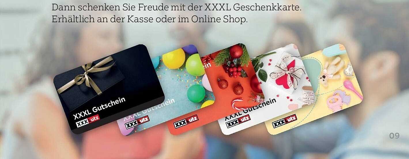 Dann schenken Sie Freude mit der XXXL Geschenkkarte. Erhältlich an der Kasse oder im Online Shop.