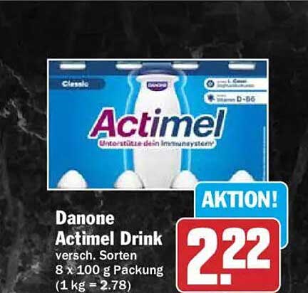 Danone Actimel Drink versch. Sorten 8 x 100 g Packung (1 kg = 2.78)