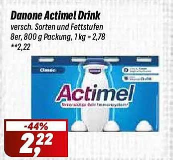 Danone Actimel Drink versch. Sorten und Fettstufen 8er, 800 g Packung, 1 kg = 2,78
