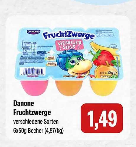 Danone Fruchtzwerge verschiedene Sorten 6x50g Becher (4,97/kg)