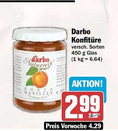 Darbo Konfitüre versch. Sorten 450 g Glas (1 kg = 6.64)