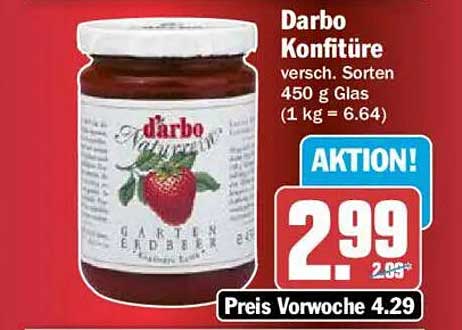 Darbo Konfitüre versch. Sorten 450 g Glas (1 kg = 6.64)