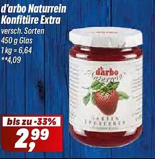 d’arbo Naturrein Konfitüre Extra versch. Sorten 450 g Glas