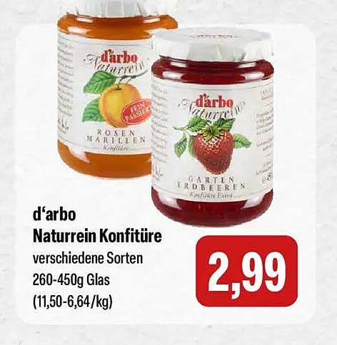 d'arbo Naturrein Konfitüre verschiedene Sorten 260-450g Glas (11,50-6,64/kg)