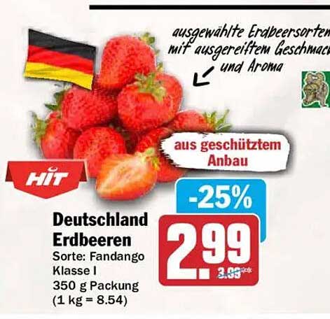 Deutschland Erdbeeren Sorte: Fandango Klasse I 350 g Packung (1 kg = 8.54)