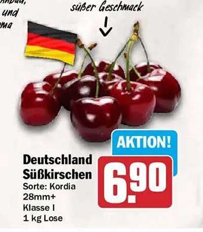 Deutschland Süßkirschen
Sorte: Kordia
28mm+
Klasse I
1 kg Lose