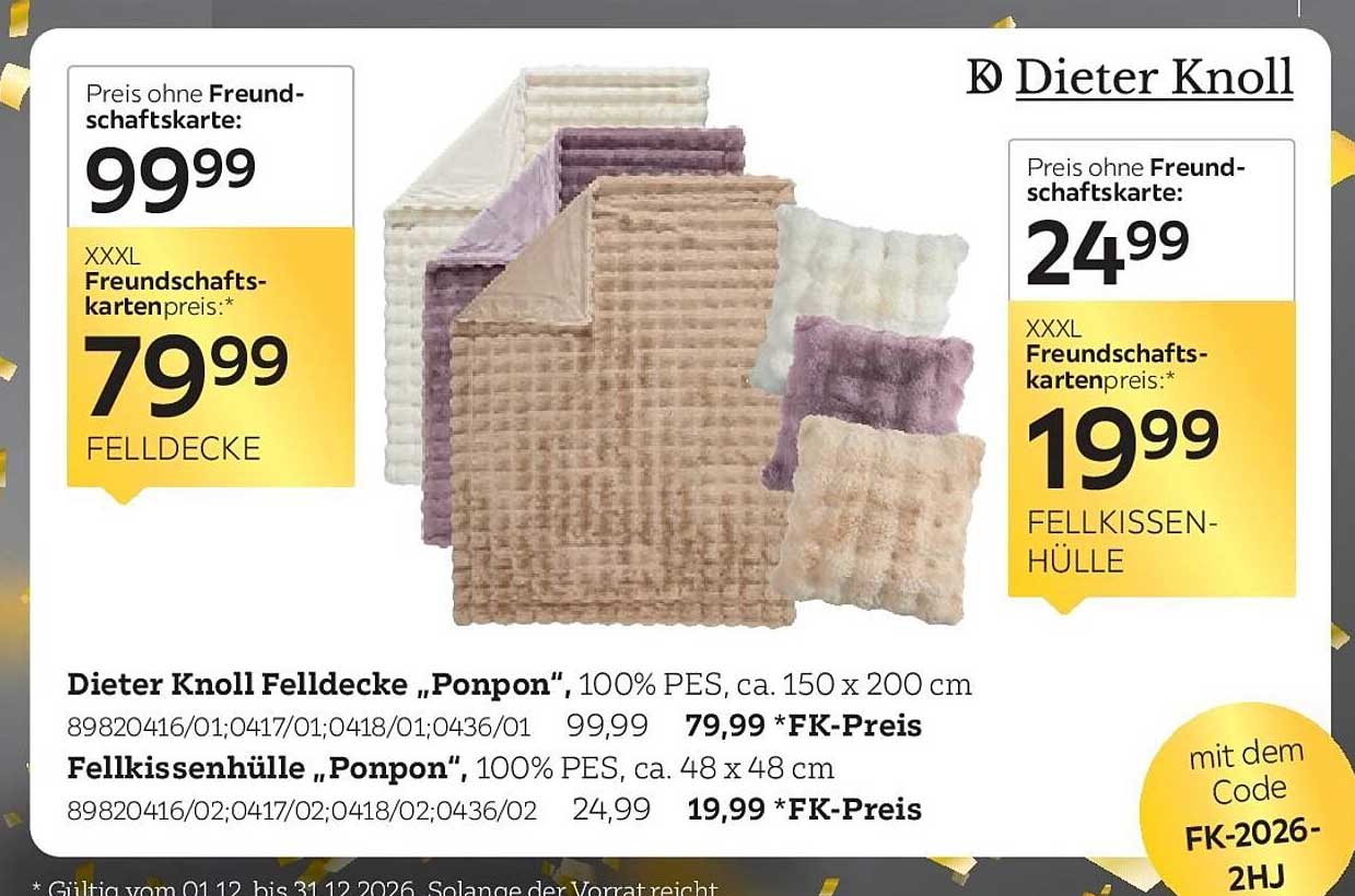 Dieter Knoll Felldecke „Ponpon“, 100% PES, ca. 150 x 200 cm