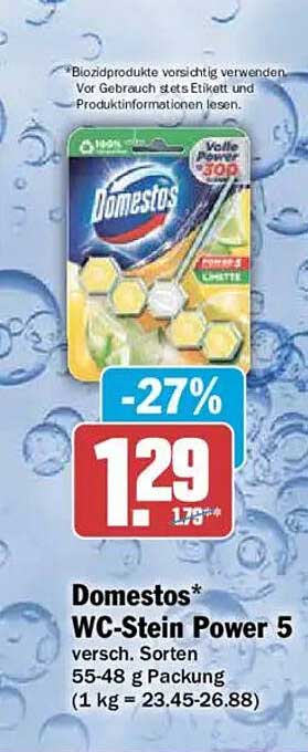 Domestos* WC-Stein Power 5 versch. Sorten 55-48 g Packung (1 kg = 23.45-26.88)