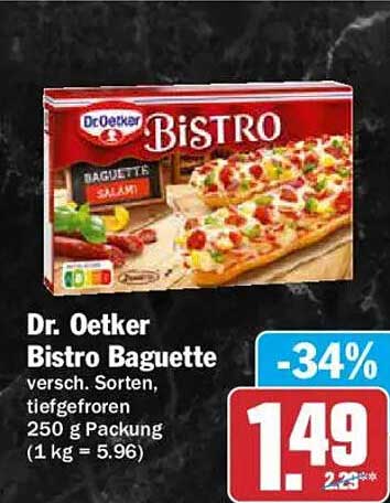Dr. Oetker Bistro Baguette versch. Sorten, tiefgefroren 250 g Packung (1 kg = 5.96)
