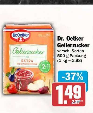 Dr. Oetker Gelierzucker versch. Sorten 500 g Packung (1 kg = 2.98)