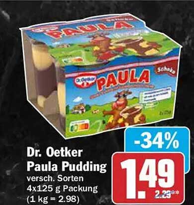 Dr. Oetker Paula Pudding versch. Sorten 4x125 g Packung (1 kg = 2.98)
