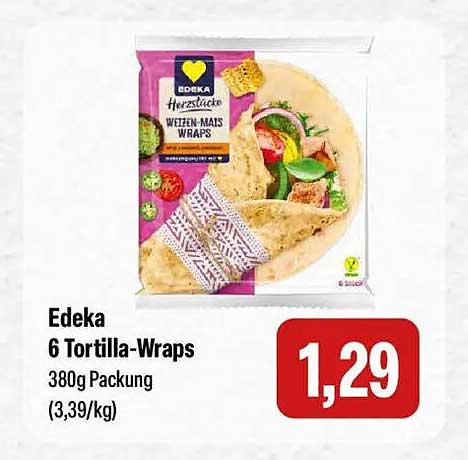 Edeka 6 Tortilla-Wraps 380g Packung (3,39/kg)