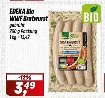 EDEKA Bio WWF Bratwurst gebrüht 260 g Packung 1 kg = 13,42