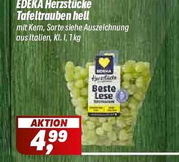 EDEKA Herzstücke Tafeltrauben hell mit Kern, Sorte siehe Auszeichnung aus Italien, Kl. I, 1 kg