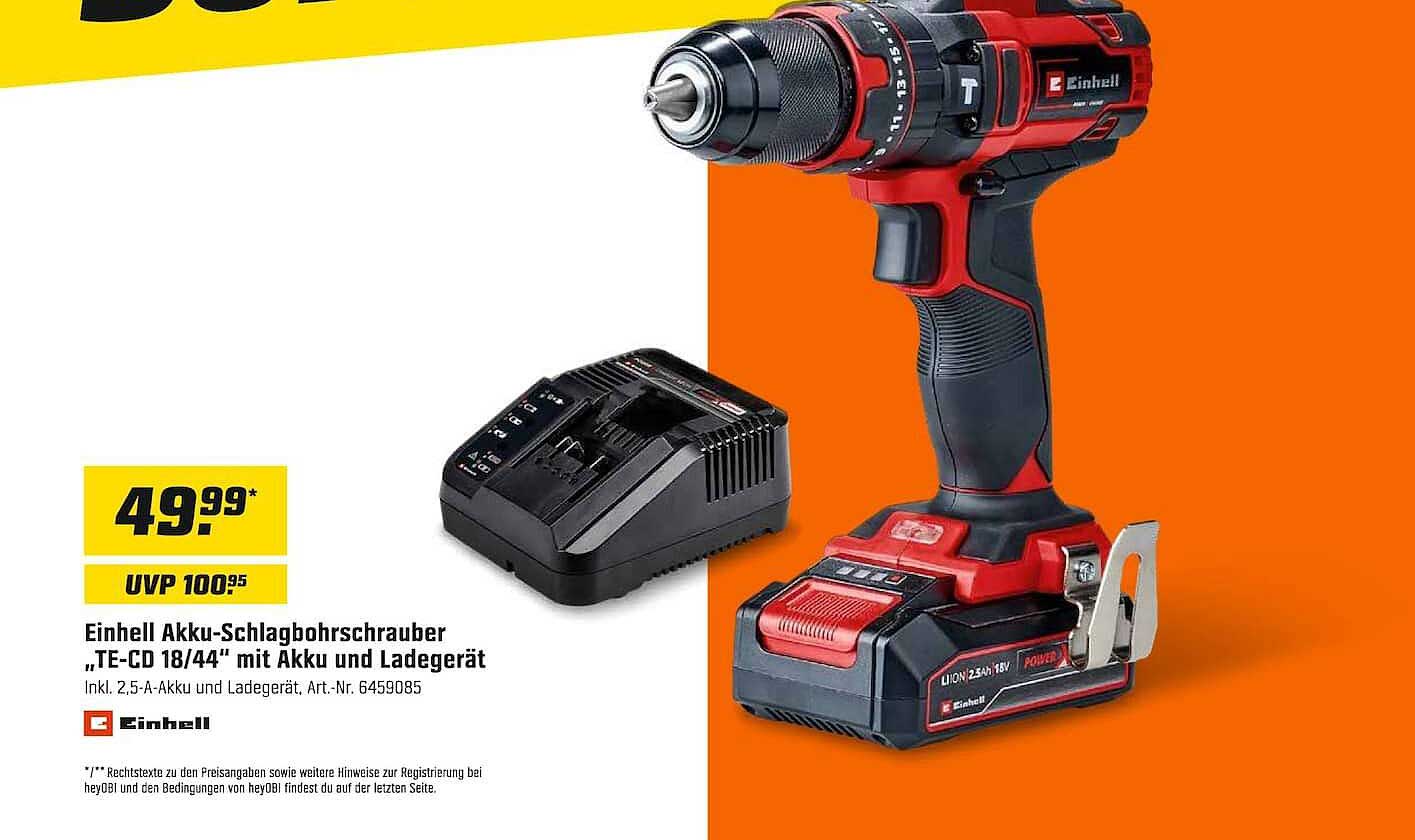 Einhell Akku-Schlagbohrschrauber „TE-CD 18/44“ mit Akku und Ladegerät