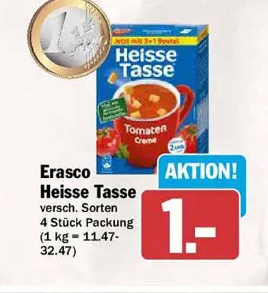 Erasco Heisse Tasse versch. Sorten 4 Stück Packung (1 kg = 11.47-32.47)