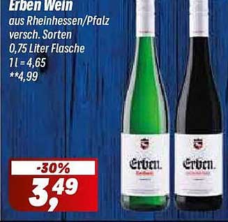 Erben Wein aus Rheinhessen/Pfalz versch. Sorten 0,75 Liter Flasche