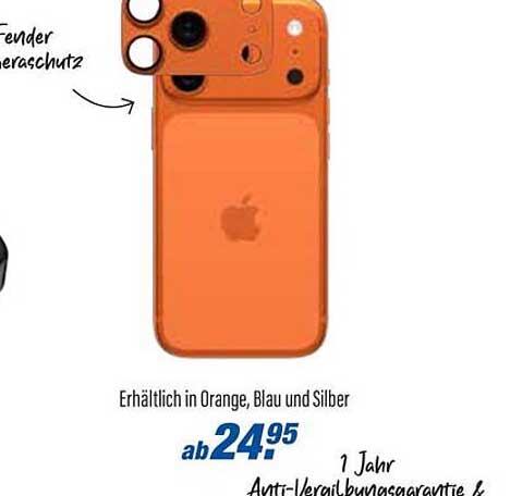 Erhältlich in Orange, Blau und Silber
