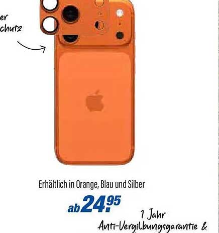 Erhältlich in Orange, Blau und Silber