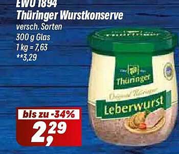 EWU 1894 Thüringer Wurstkonserve versch. Sorten 300 g Glas 1 kg = 7,63 **3,29