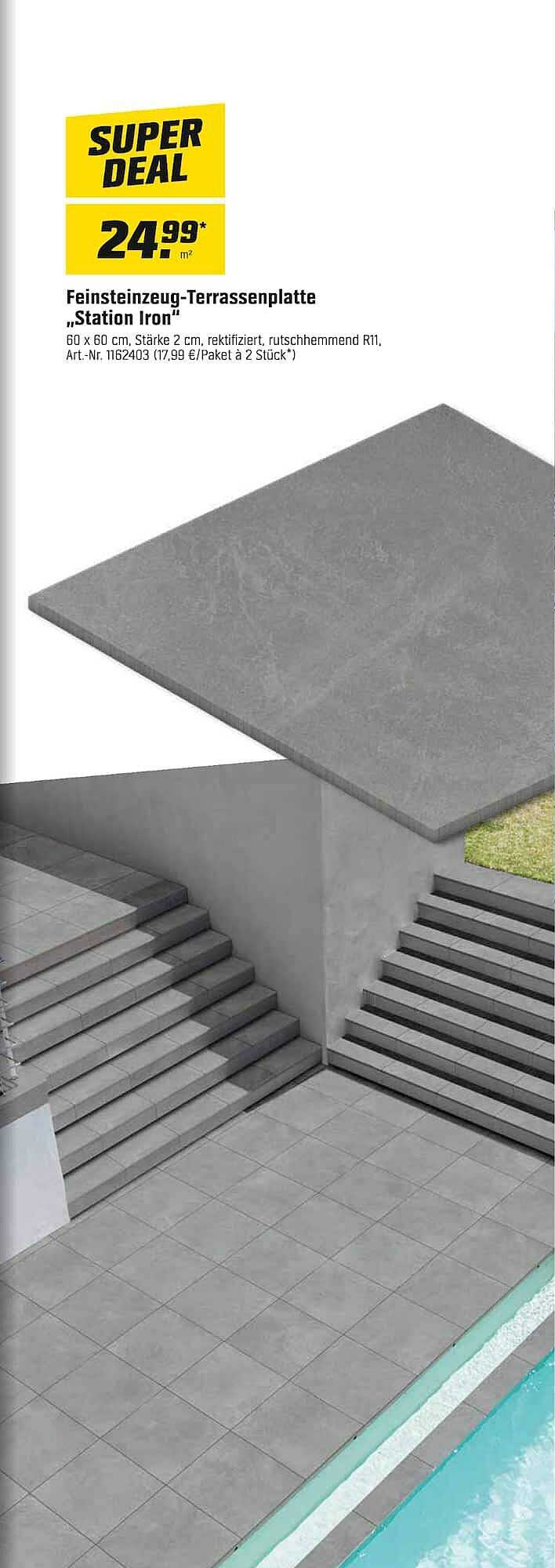 Feinsteinzeug-Terrassenplatte "Station Iron"