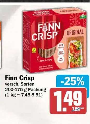 Finn Crisp versch. Sorten 200-175 g Packung (1 kg = 7.45-8.51)