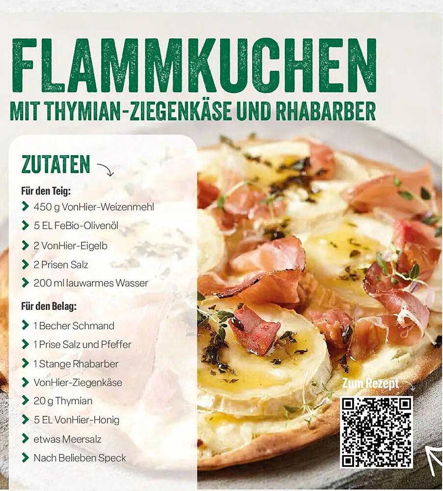 FLAMMKUCHEN MIT THYMIAN-ZIEGENKÄSE UND RHABARBER