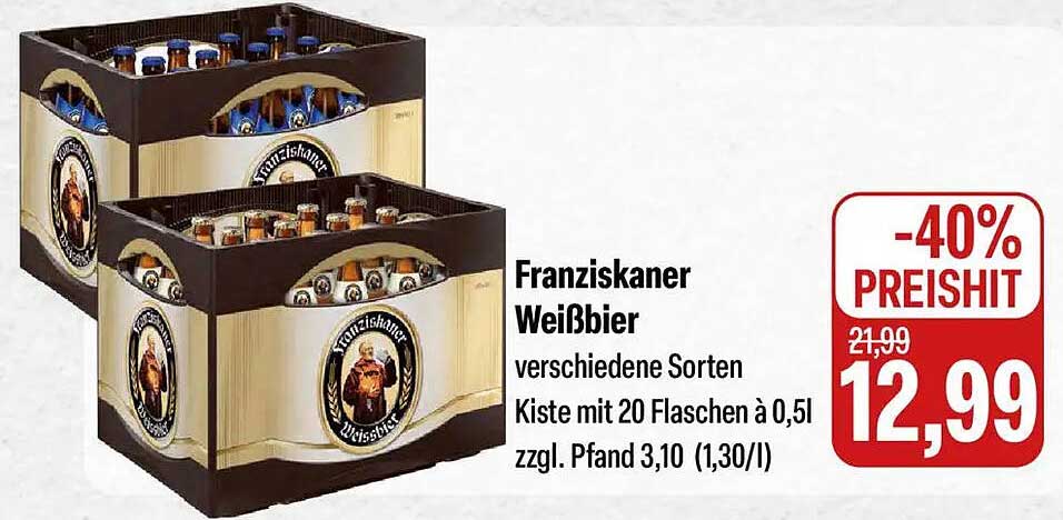 Franziskaner Weißbier verschiedene Sorten Kiste mit 20 Flaschen à 0,5l zzgl. Pfand 3,10 (1,30/l)