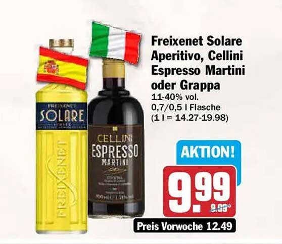 Freixenet Solare Aperitivo, Cellini Espresso Martini oder Grappa