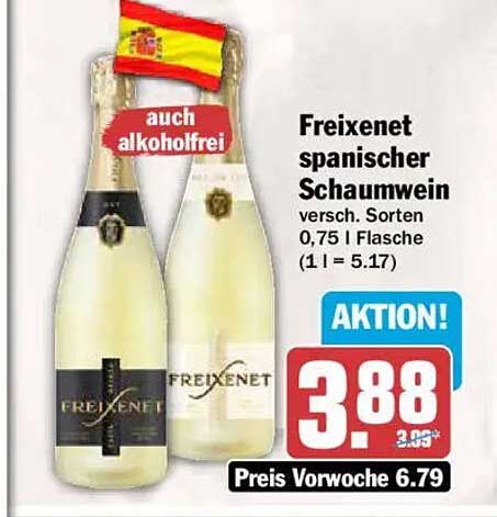 Freixenet spanischer Schaumwein versch. Sorten 0,75 l Flasche (1 l = 5.17)