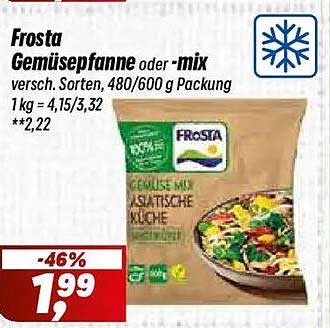 Frosta Gemüsepfanne oder -mix versch. Sorten, 480/600 g Packung 1 kg = 4,15/3,32 **2,22