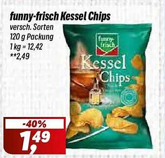 funny-frisch Kessel Chips versch. Sorten 120 g Packung 1 kg = 12,42