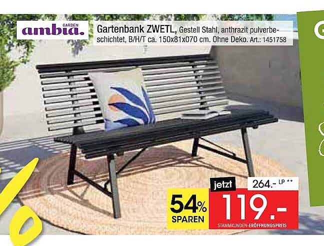 Gartenbank ZWETL, Gestell Stahl anthrazit pulverbeschichtet, B/H/T ca. 150x81x70 cm. Ohne Deko. Art.: 1451758