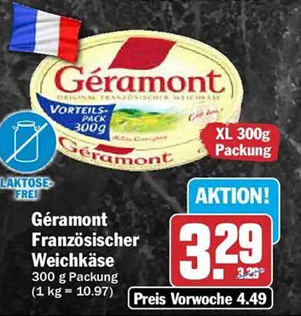 Géramont Französischer Weichkäse 300 g Packung (1 kg = 10.97)