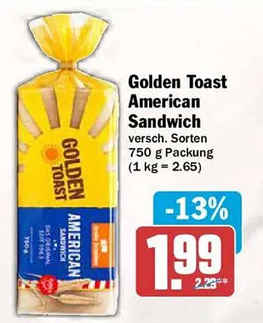 Golden Toast American Sandwich versch. Sorten 750 g Packung (1 kg = 2.65)