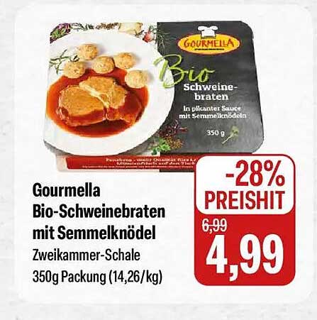 Gourmella Bio-Schweinebraten mit Semmelknödel Zweikammer-Schale 350g Packung (14,26/kg)