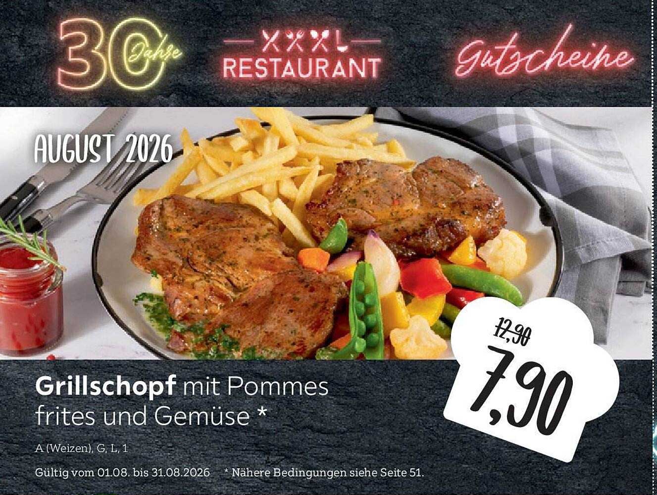 Grillschopf mit Pommes frites und Gemüse *
