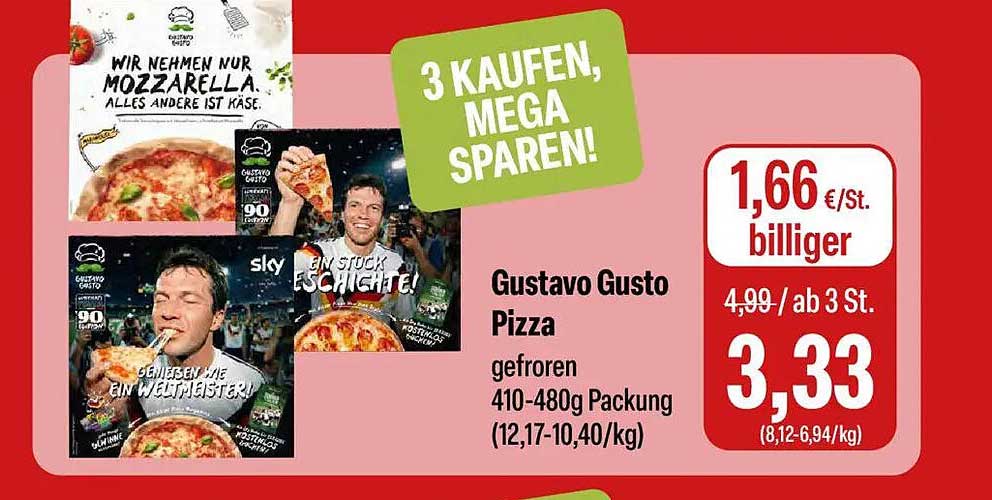 Gustavo Gusto Pizza gefroren 410-480g Packung (12,17-10,40/kg)