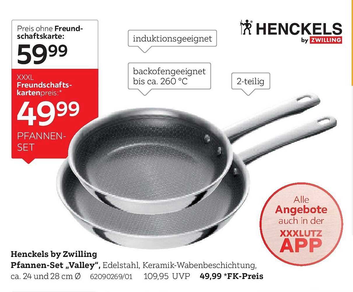 Henckels by Zwilling Pfannen-Set „Valley“, Edelstahl, Keramik-Wabenbeschichtung, ca. 24 und 28 cm Ø