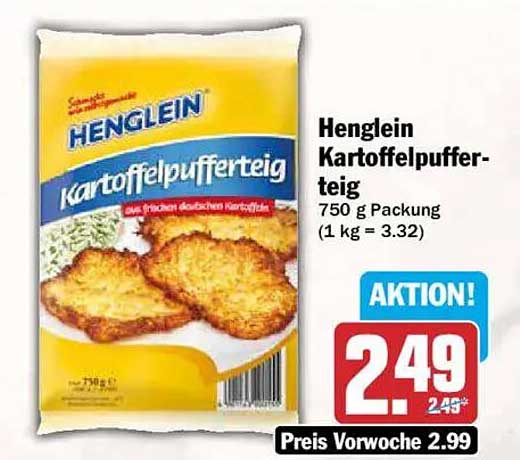Henglein Kartoffelpufferteig 750 g Packung (1 kg = 3.32)