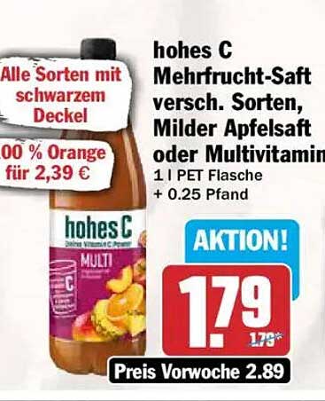 hohes C Mehrfrucht-Saft versch. Sorten, Milder Apfelsaft oder Multivitamin