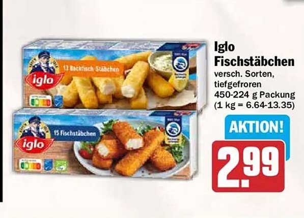 Iglo Fischstäbchen versch. Sorten, tiefgefroren 450-224 g Packung (1 kg = 6.64-13.35)