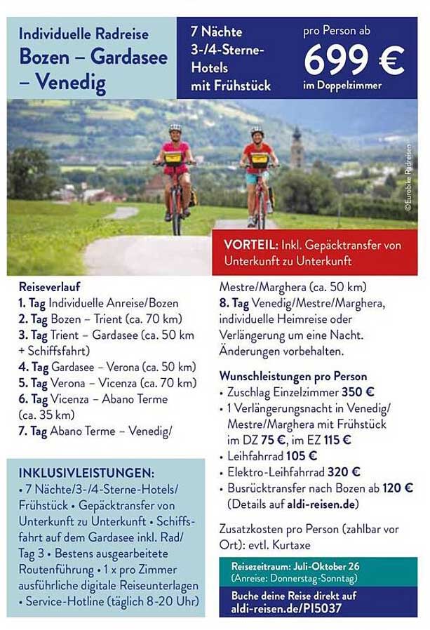 Individuelle Radreise Bozen – Gardasee – Venedig