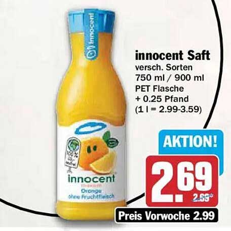 innocent Saft versch. Sorten 750 ml / 900 ml PET Flasche + 0.25 Pfand (1 l = 2.99-3.59)